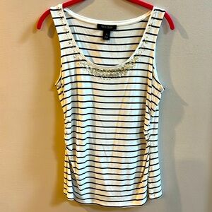 White House Black Market Embellished Tank Top, Size Medium Silver Bugle Beads